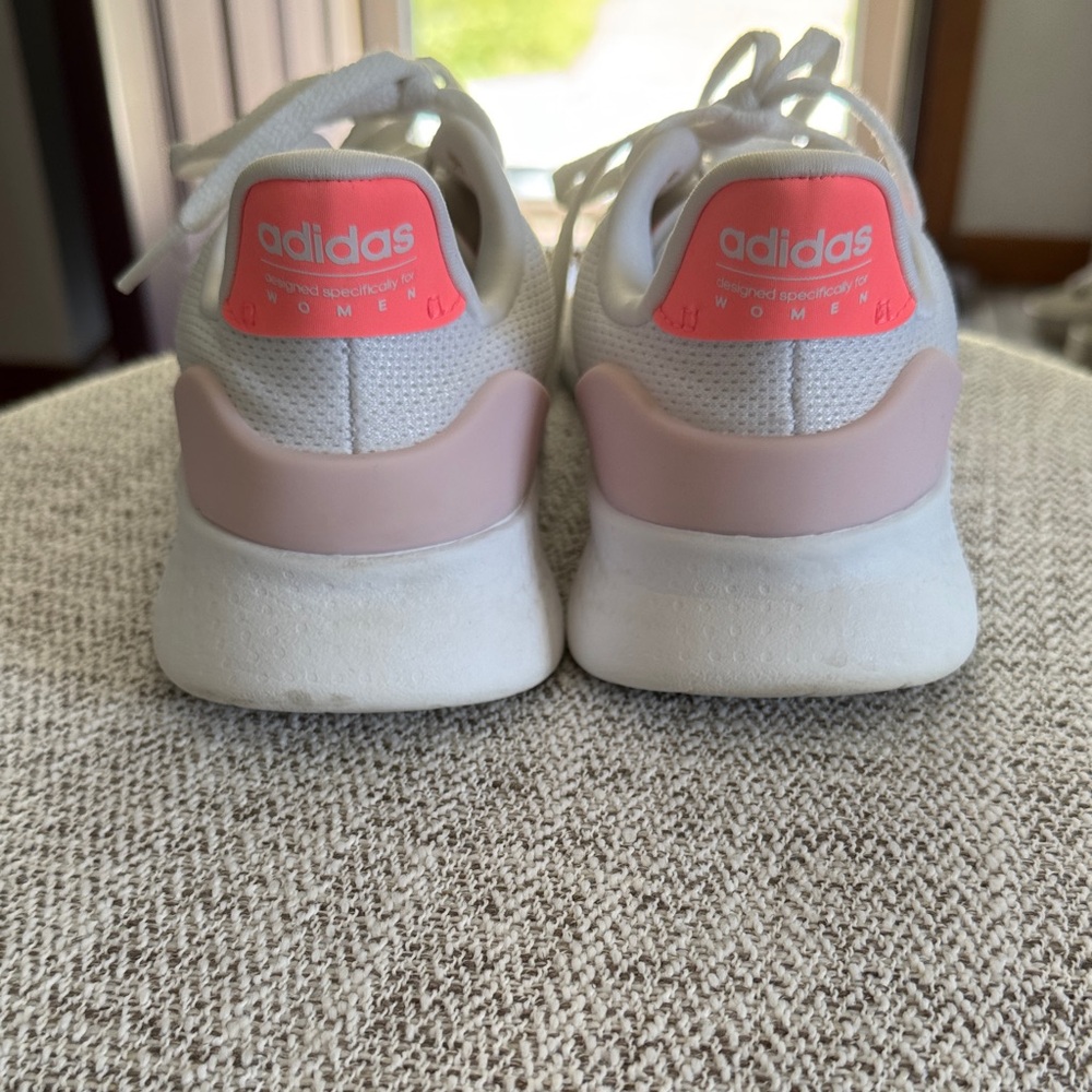 Adidas Women's White and Neon Pink Sneakers - Picture 3 of 8